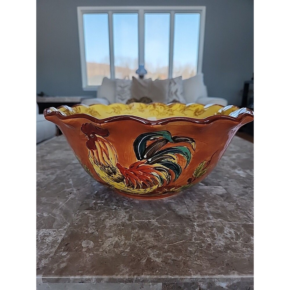 Vintage Orange Rooster 12" Bowl By Maxcera Corp